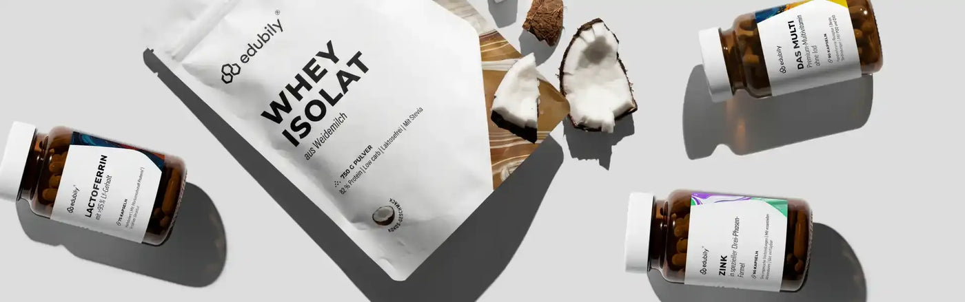 edubily Produkte: Whey Isolat, Zink, Lactoferrin und Multivitamin